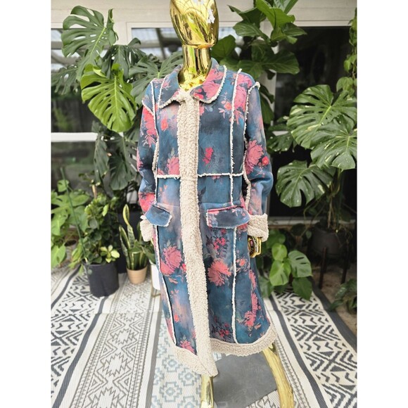 Johnny Was Biya Jade Sherpa Coat Floral Patchwork XL Extra Large - Picture 1 of 13